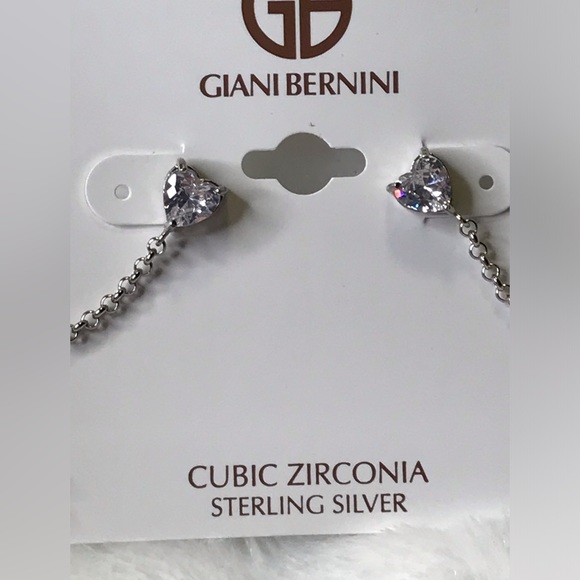 NWT Giani Bernini Sterling Silver & Cubic Zirconia Heart w Chain Earrings - Picture 2 of 4